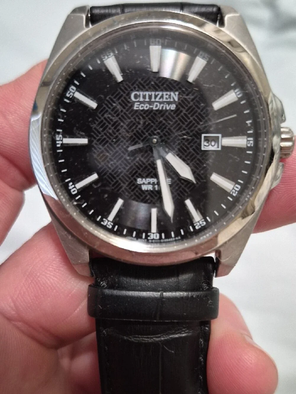 Citizen Black Dial Silver-Tone Case Men's Leather Strap Watch